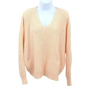 June & Hudson Oversized Peach Knit V-neck Sweater
